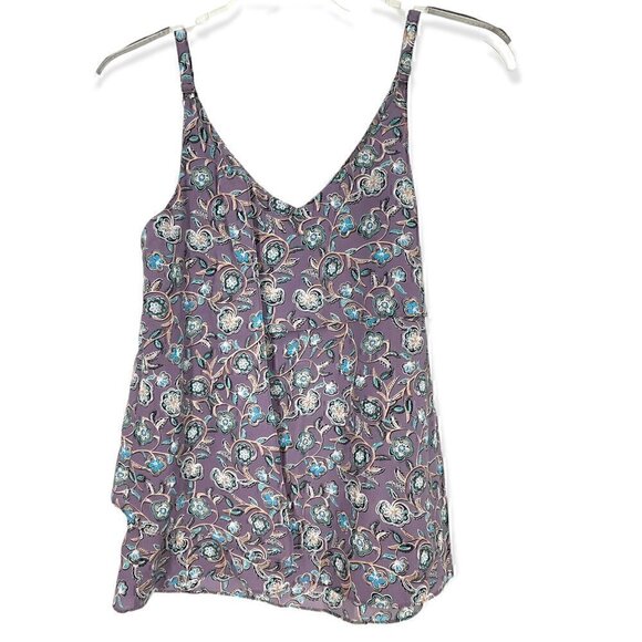 CAbi 3453 Floral Scrollwork Cami Top Blouse Women's XS Purple Asymmetrical - Picture 3 of 5
